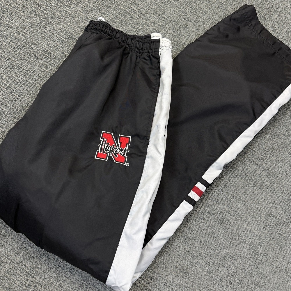 Nebraska Cornhuskers Adidas Track Pants Mens XL Black Windbreaker Y2K NCAA